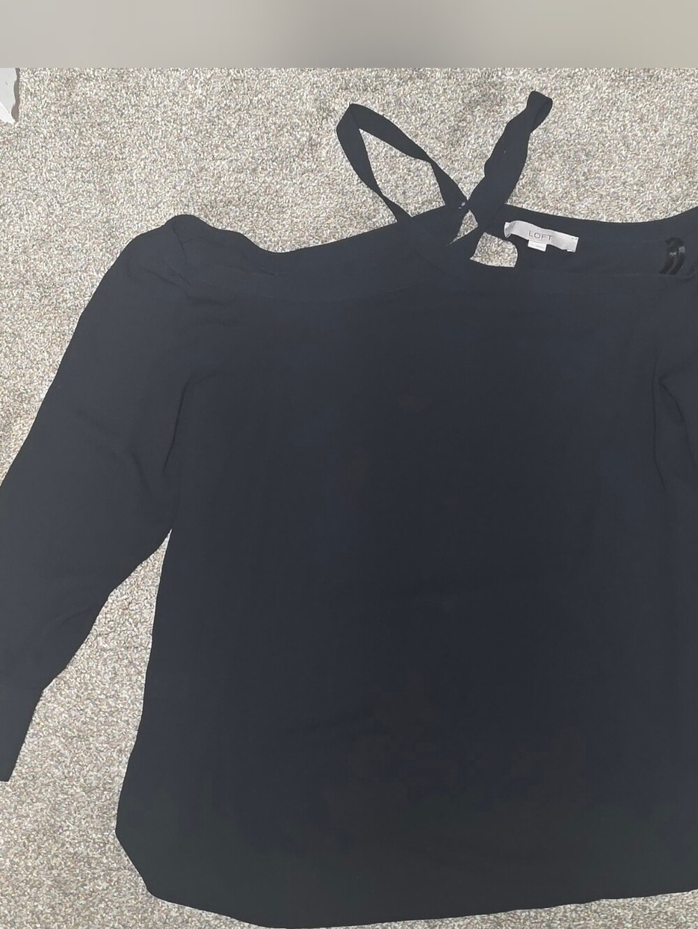 LOFT Black Off-Shoulder Tie-Shoulder Blouse